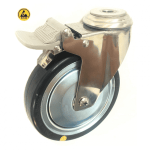 377 Series - Black Rubber Conductive (ESD) Stainless Steel Bole Hole Castors 377 Series - Black Rubber Conductive (ESD) Stainless Steel Bole Hole Castors