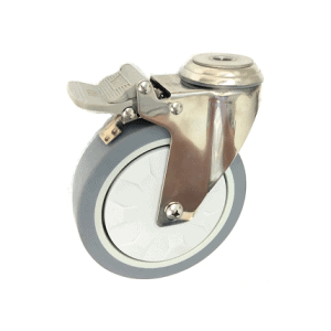 377 Series - Grey Elastic Rubber & Poly Urethane ( ETHER PU) Stainless Steel Bole Hole Castors 377 Series - Grey Elastic Rubber & Poly Urethane ( ETHER PU) Stainless Steel Bole Hole Castors